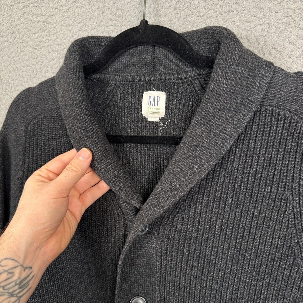 Gap Sweater Mens M Grey Heather Shawl Shaker Thick Cardigan Grandpacore Academia